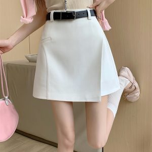 Plus-Size High-Waisted Irregular A-Line Half Skirt for Women, Summer Slimming White Bodycon Skirt, Chic and Trendy Fashion Piece