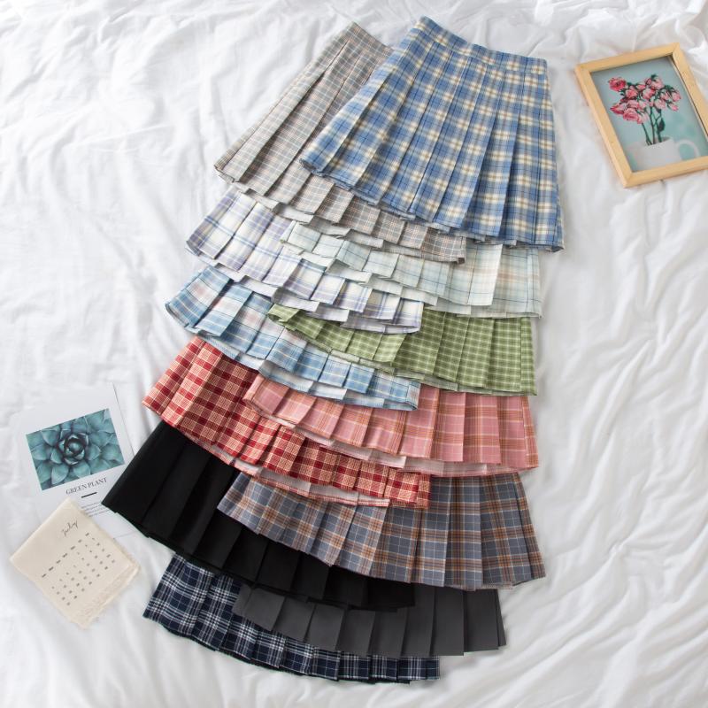 Plus-Size High-Waisted JK Plaid Pleated Skirt, A-Line College Style Uniform Skirt for Curvy Women, Trendy Plus-Size Fashion