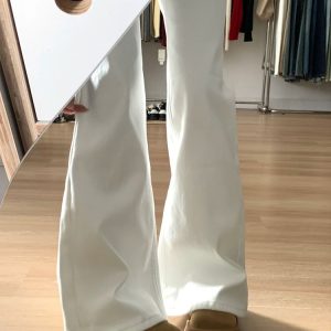 Plus-Size High-Waisted Loose-Fitting Flared Jeans for Women - White, Perfect for Short Individuals, Comfortable Fit