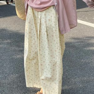 Plus Size High-Waisted Loose Wide-Leg Balloon Pants for Women, Casual Floral Trousers for Summer, Trendy Y2K Style