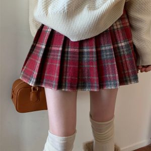 Plus Size High-Waisted Plaid Pleated Skirt for Women - 2025 Spring Summer College Style Short Skirt, Anti-Exposure Design