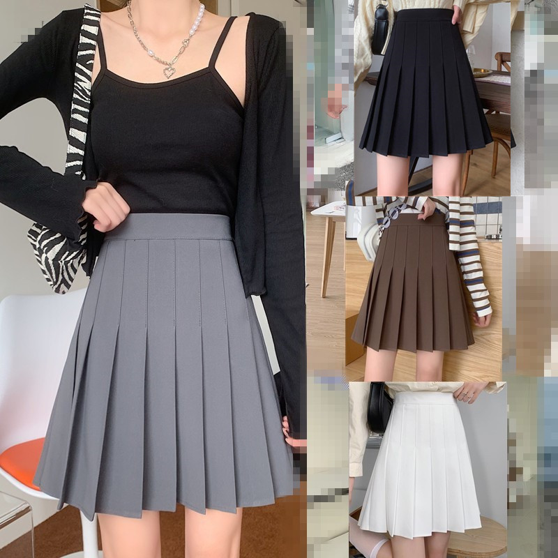 Plus-Size High-Waisted Pleated A-Line Skirt for Women - JK Style Gray Mid-Length Spring Summer Skirt for Curvy Figures