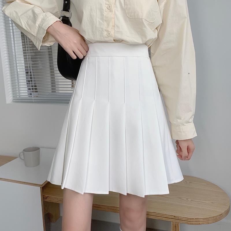 Plus Size High-Waisted Pleated A-Line Skirt for Women - Summer Mid-Length College Style, Anti-Exposure, Slimming Fit