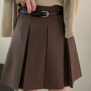 Plus-Size High-Waisted Pleated A-Line Skirt for Women, Slimming College Style, Trendy Half Skirt for Curvy Figures