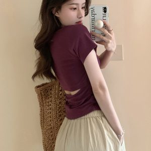 Plus-Size Hollow Out Pleated Shoulder Short Sleeve T-Shirt for Women - Summer Slimming Top, Spicy Girl Design, Covers Belly