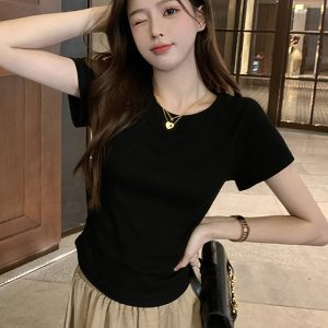 Plus-Size Hollow Out Pleated Shoulder Short Sleeve T-Shirt for Women - Summer Slimming Top, Spicy Girl Design, Covers Belly
