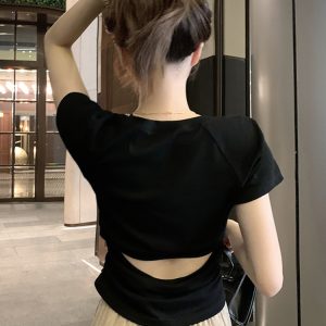 Plus-Size Hollow Out Pleated Shoulder Short Sleeve T-Shirt for Women - Summer Slimming Top, Spicy Girl Design, Covers Belly