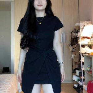 Plus Size Irregular Short Sleeve Dress for Women, Flattering Waist-Cinching T-Shirt Style, Summer Chic for Pear-Shaped Figures