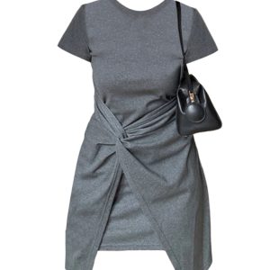 Plus Size Irregular Short Sleeve Dress for Women, Flattering Waist-Cinching T-Shirt Style, Summer Chic for Pear-Shaped Figures