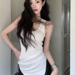 Plus Size Irregular Sleeveless Tank Top for Women, Flattering Summer Wear, American Style, Casual Chic Fashion