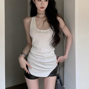 Plus Size Irregular Sleeveless Tank Top for Women, Flattering Summer Wear, American Style, Casual Chic Fashion