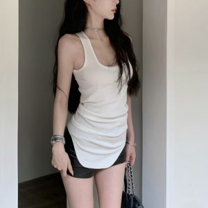 Plus Size Irregular Sleeveless Tank Top for Women, Flattering Summer Wear, American Style, Casual Chic Fashion