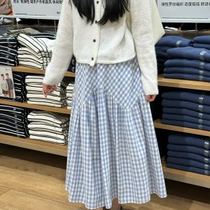 Plus Size Japanese-Style Irregular Splicing Plaid Skirt for Women, 2025 A-Line Large Swing Long Skirt