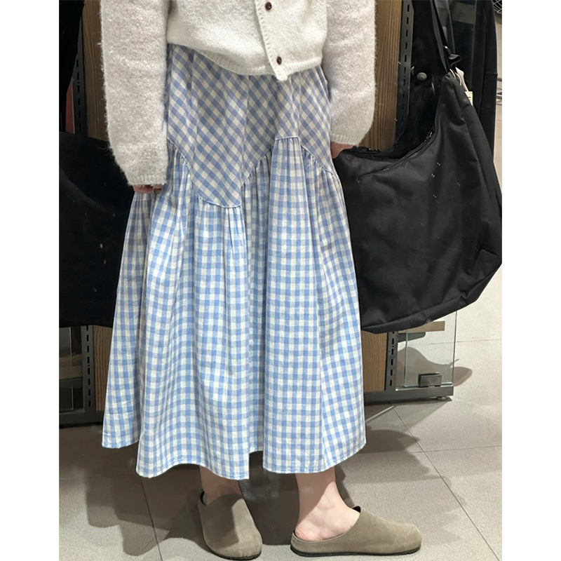 Plus Size Japanese-Style Irregular Splicing Plaid Skirt for Women, 2025 A-Line Large Swing Long Skirt