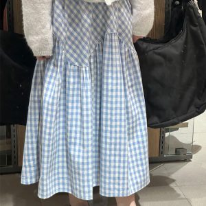 Plus Size Japanese-Style Irregular Splicing Plaid Skirt for Women, 2025 A-Line Large Swing Long Skirt