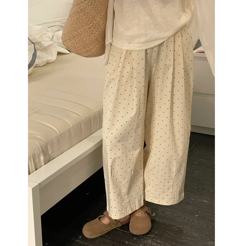 Plus Size Japanese Style Polka Dot Balloon Pants for Women, Loose Slimming Nine-Point Casual Summer Trousers for Plus-Size Petites