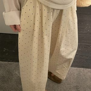 Plus Size Japanese Style Polka Dot Balloon Pants for Women, Loose Slimming Nine-Point Casual Summer Trousers for Plus-Size Petites