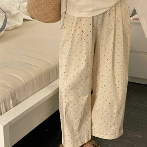 Plus Size Japanese Style Polka Dot Balloon Pants for Women, Loose Slimming Nine-Point Casual Summer Trousers for Plus-Size Petites