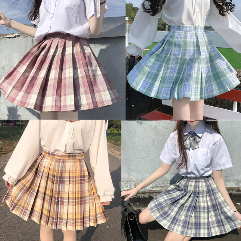 Plus Size JK Plaid Skirt, Women's High-Waisted A-Line, College Style Pleated Uniform Skirt, Summer Fashion for Plus-Size Girls