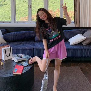 Plus Size Lace Spliced Linen Shorts for Women - Flattering Casual Summer 2025 Pants for Curvy Figures