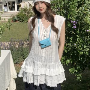 Plus-Size Lace Trim Tank Top for Women, Summer French Style, Loose Flattering Design, Sleeveless Fashion Essential