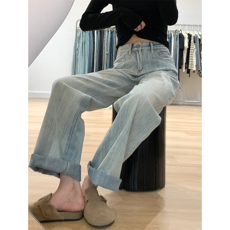 Plus-Size Light Denim Wide-Leg Pants for Women - Summer Straight-Leg BF Style, Loose Fit, Trendy and Comfortable