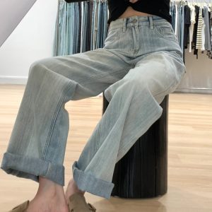 Plus-Size Light Denim Wide-Leg Pants for Women - Summer Straight-Leg BF Style, Loose Fit, Trendy and Comfortable