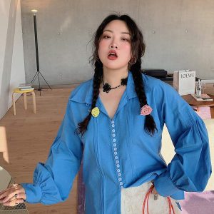 Plus Size Long Sleeve Shirt for Women, Spring 2025 Fashion, Age-Reducing Design, Trendy and Stylish Top
