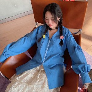 Plus Size Long Sleeve Shirt for Women, Spring 2025 Fashion, Age-Reducing Design, Trendy and Stylish Top