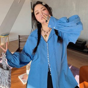 Plus Size Long Sleeve Shirt for Women, Spring 2025 Fashion, Age-Reducing Design, Trendy and Stylish Top