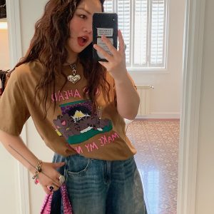 Plus Size Loose Cat Short Sleeve T-Shirt for Women - Korean Style Summer 2025 Lazy Fashion Top