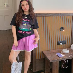 Plus Size Loose Cat Short Sleeve T-Shirt for Women - Korean Style Summer 2025 Lazy Fashion Top