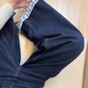 Plus Size Loose-Fitting Boyfriend Wide-Leg Pants for Pear-Shaped Figures, Slimming Deep Blue Patchwork Cuffed Jeans