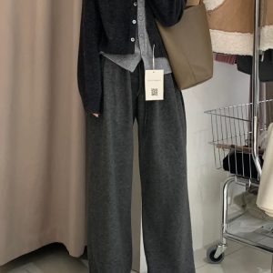 Plus Size Loose Wide-Leg Pants for Women, Slimming Long Sweatpants in Dark Gray, 2025 Trendy Lazy Style