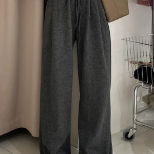 Plus Size Loose Wide-Leg Pants for Women, Slimming Long Sweatpants in Dark Gray, 2025 Trendy Lazy Style