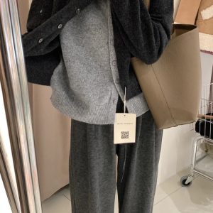 Plus Size Loose Wide-Leg Pants for Women, Slimming Long Sweatpants in Dark Gray, 2025 Trendy Lazy Style