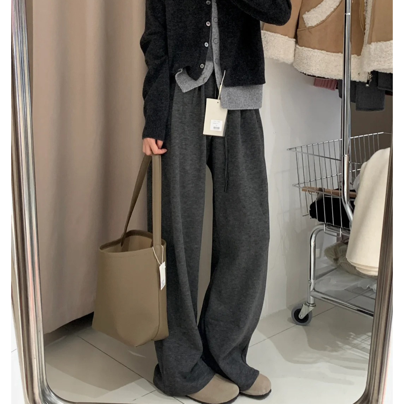 Plus Size Loose Wide-Leg Pants for Women, Slimming Long Sweatpants in Dark Gray, 2025 Trendy Lazy Style