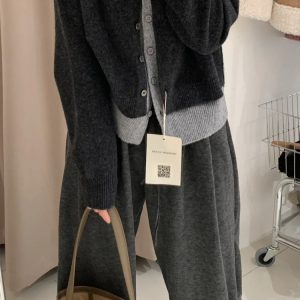 Plus Size Loose Wide-Leg Pants for Women, Slimming Long Sweatpants in Dark Gray, 2025 Trendy Lazy Style