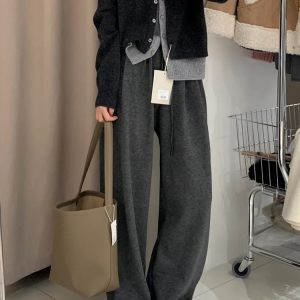 Plus Size Loose Wide-Leg Pants for Women, Slimming Long Sweatpants in Dark Gray, 2025 Trendy Lazy Style
