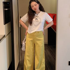 Plus Size Love Heart Bow Short Sleeve T-shirt for Women - Unique Beautiful Design - Spring/Summer 2025 - Y2K Korean Style Fashion