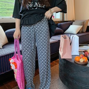 Plus Size Love Heart Print Casual Pants for Women - Lightweight Summer Style 2025