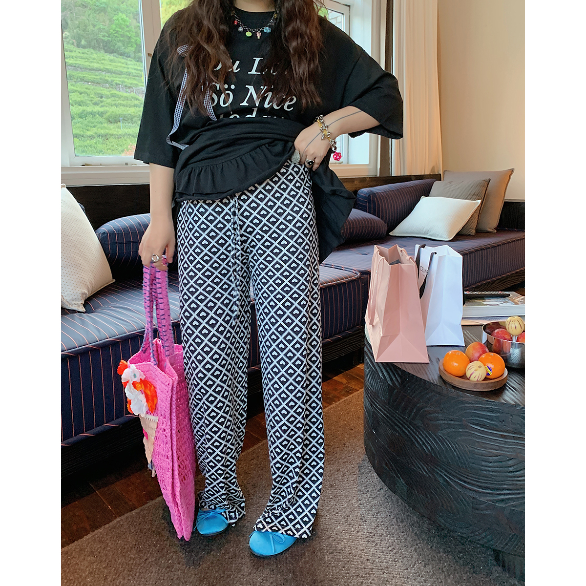 Plus Size Love Heart Print Casual Pants for Women - Lightweight Summer Style 2025