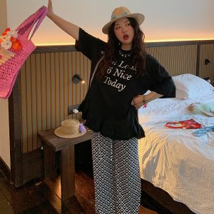 Plus Size Love Heart Print Casual Pants for Women - Lightweight Summer Style 2025