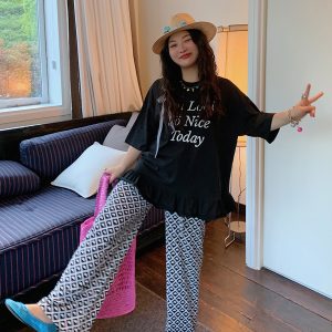 Plus Size Love Heart Print Casual Pants for Women - Lightweight Summer Style 2025