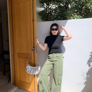 Plus Size Minimalist Fitted Half-High Neck Pleated Short Sleeve High-Stretch T-Shirt for Summer - Slimming and Stylish