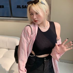 Plus Size Minimalist Oversized Striped Shirt Jacket - Breathable Sun Protection for Fresh Summer Style