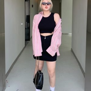 Plus Size Minimalist Oversized Striped Shirt Jacket - Breathable Sun Protection for Fresh Summer Style