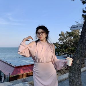 Plus Size Off-Shoulder Halter Long Sleeve Shirt Dress in Pure Desire Style - Trendy Chubby Fit, Fashionable Everyday Wear