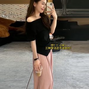 Plus-Size One-Shoulder Short Sleeve T-Shirt for Women - Spicy Girl Irregular Collarbone Summer Top, Slim Fit, Trendy Temperament Style