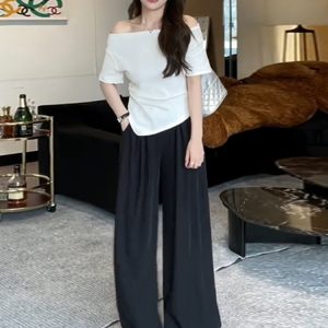 Plus-Size One-Shoulder Short Sleeve T-Shirt for Women - Spicy Girl Irregular Collarbone Summer Top, Slim Fit, Trendy Temperament Style